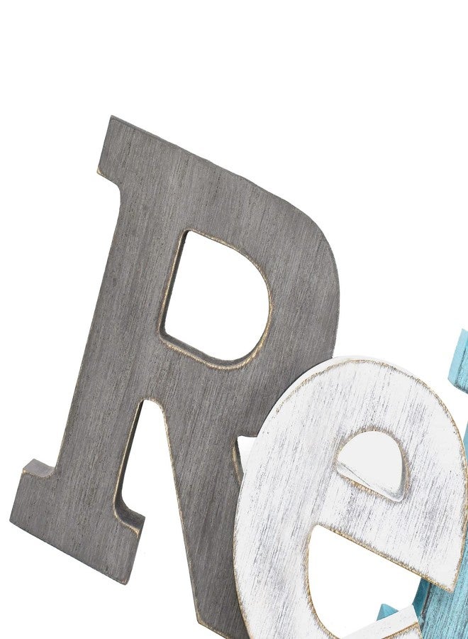 E-view Rustic Wooden Teal Home Sign Decorative Cutout Letters Freestanding Block Word Sign Hanging Ornament Table Shelf Decor (Relax) - Image 4